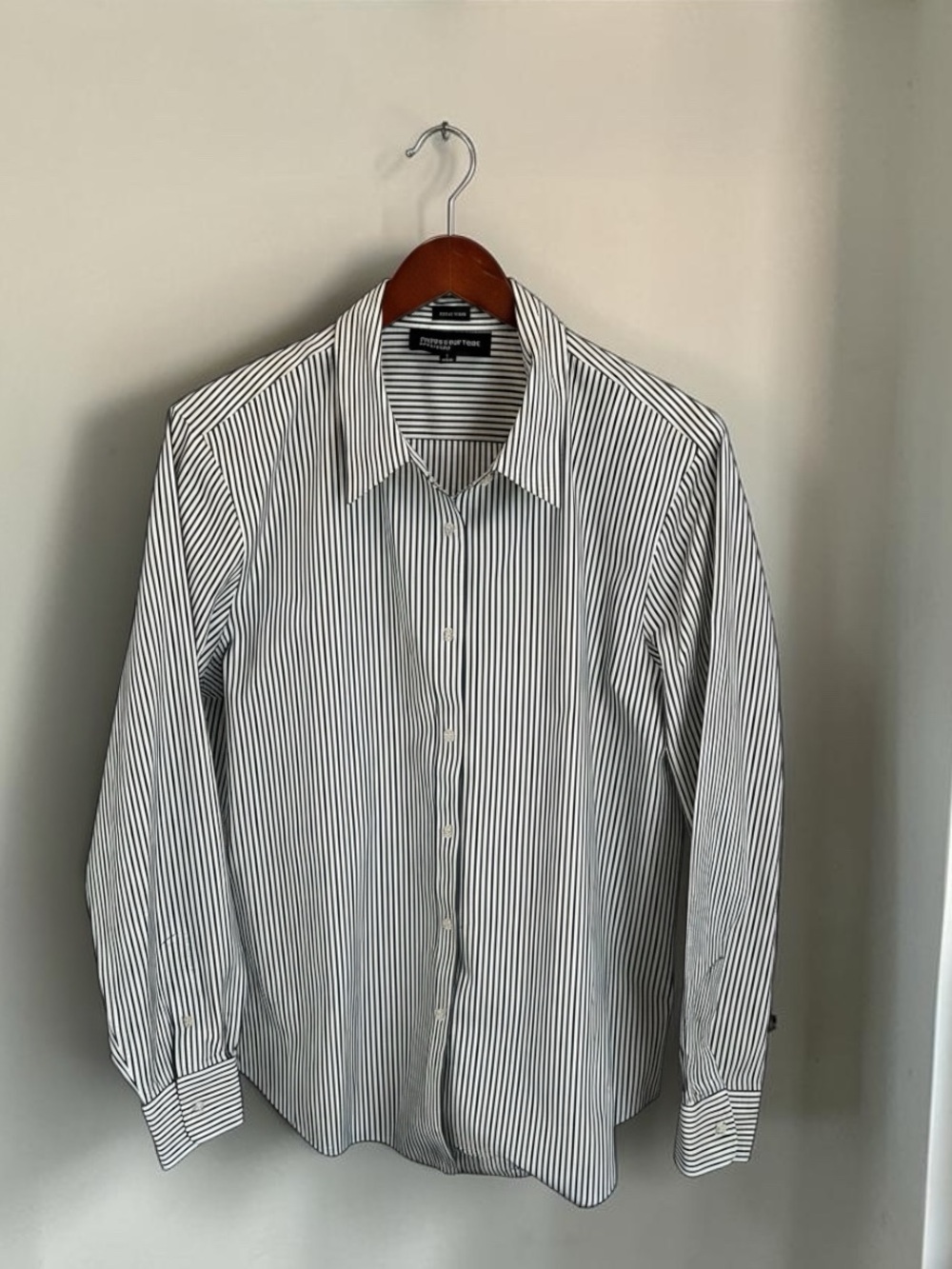 Jones New York Signature Non-Iron Striped Button Down Shirt Charcoal White L - Picture 2 of 9